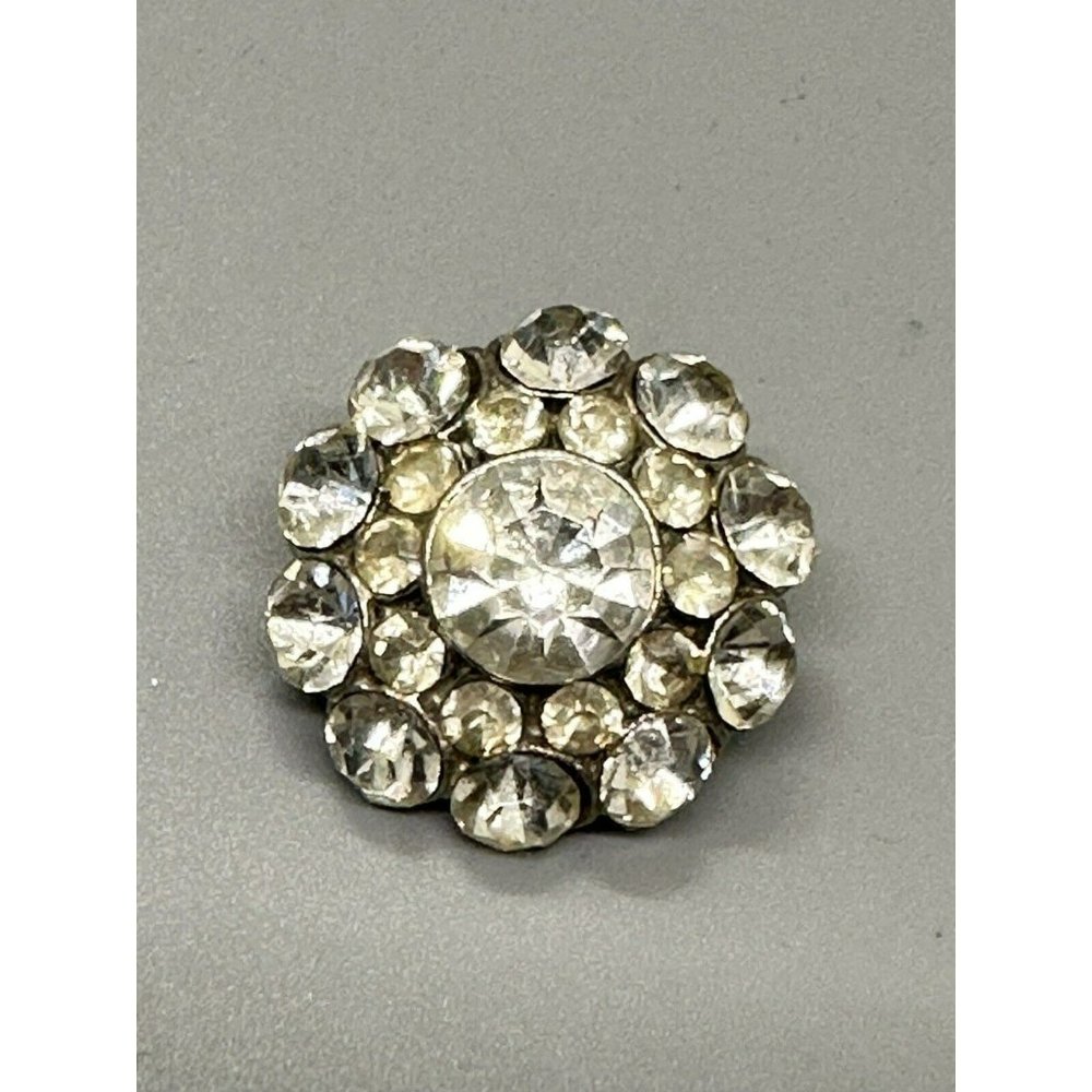 VINTAGE CLEAR RHINESTONE LAYERED BROOCH PIN CIRCULAR PRONGED CLUSTER